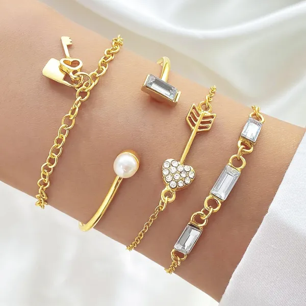 Trendy key Lock Design Bracelet Set 4 Pcs